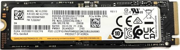 Samsung Pm9a1 Pcıe 4.0 Ssd 256gb M.2 Solid State Disk Nvme Mzvl2256hchq-00b00 6400 / 2700 MZVL2256HCHQ-00B00