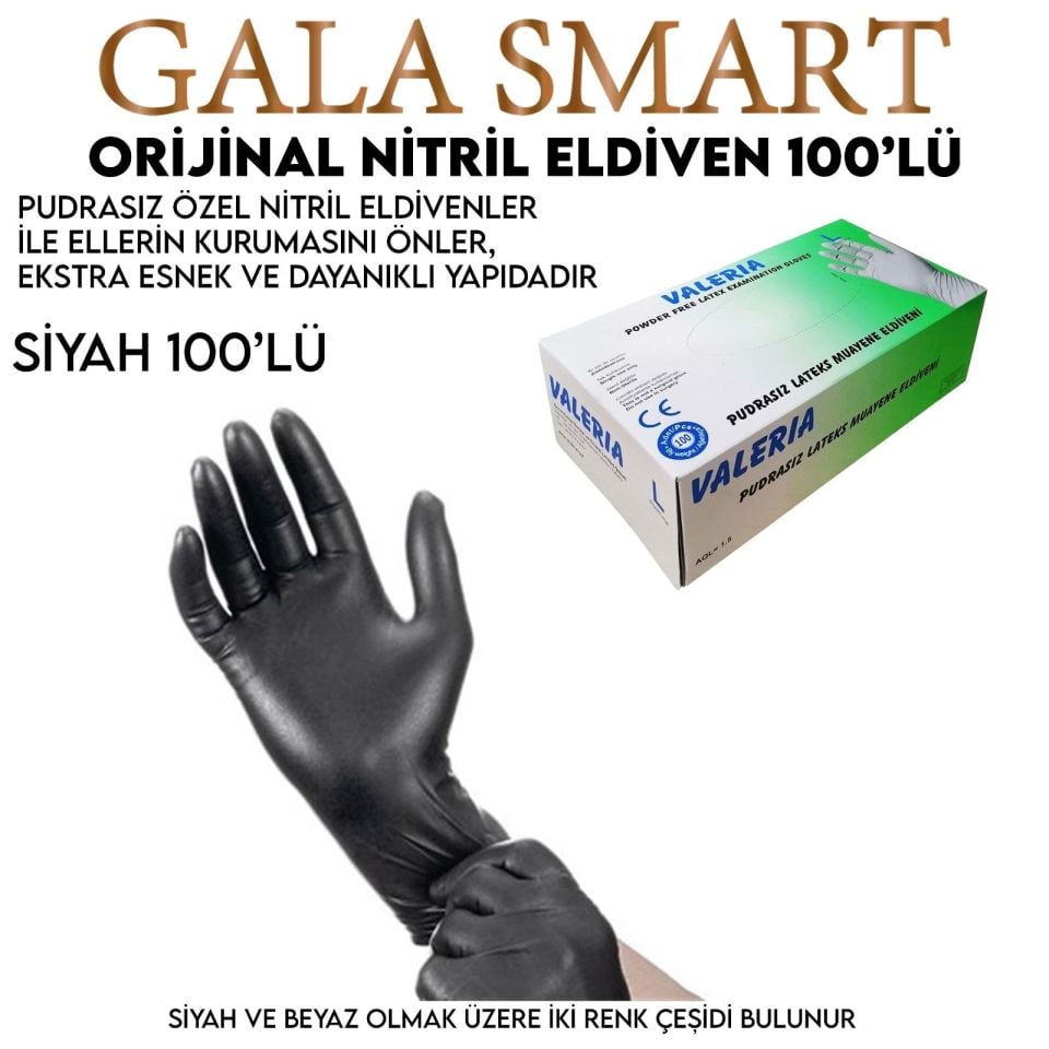 NİTRİL ELDİVEN 100 LÜ PAKET - SİYAH RENK - S BEDEN