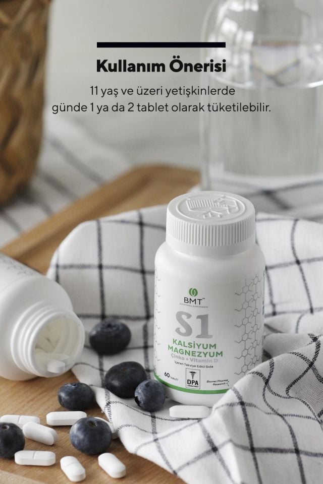 S1™ Kalsiyum, Magnezyum, Çinko, Vitamin D Takviye Edici Gıda 60 Tablet