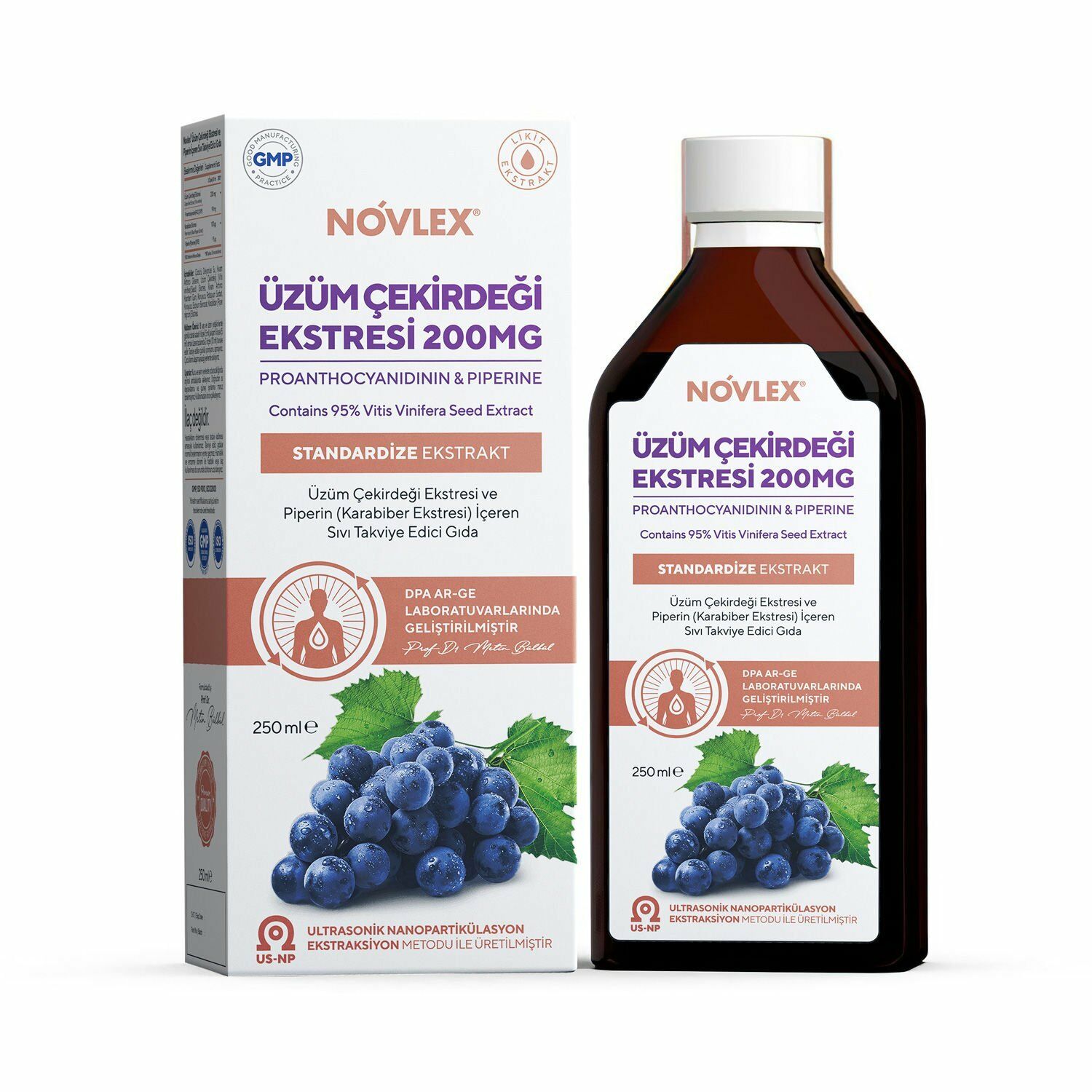 Novlex® Üzüm Çekirdeği (Black Grape Seed) ve Piperin Ekstraktı (Ekstresi) İçeren Sıvı Takviye Edici Gıda 250 ml
