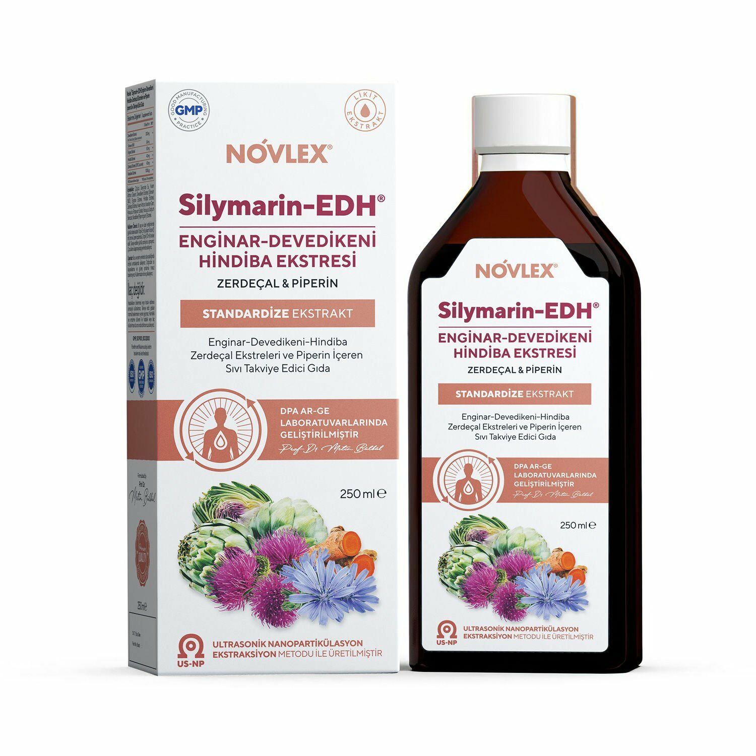 Novlex® Silymarin-EDH Enginar (Artichoke), Devedikeni (Milk Thistle), Hindiba, Zerdeçal ve Piperin Ekstraktı (Ekstresi) İçeren Sıvı Takviye Edici Gıda 250ml