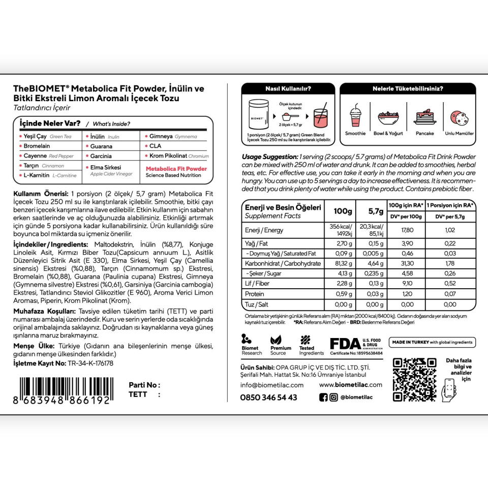 BIOMET Metabolica Fit Powder