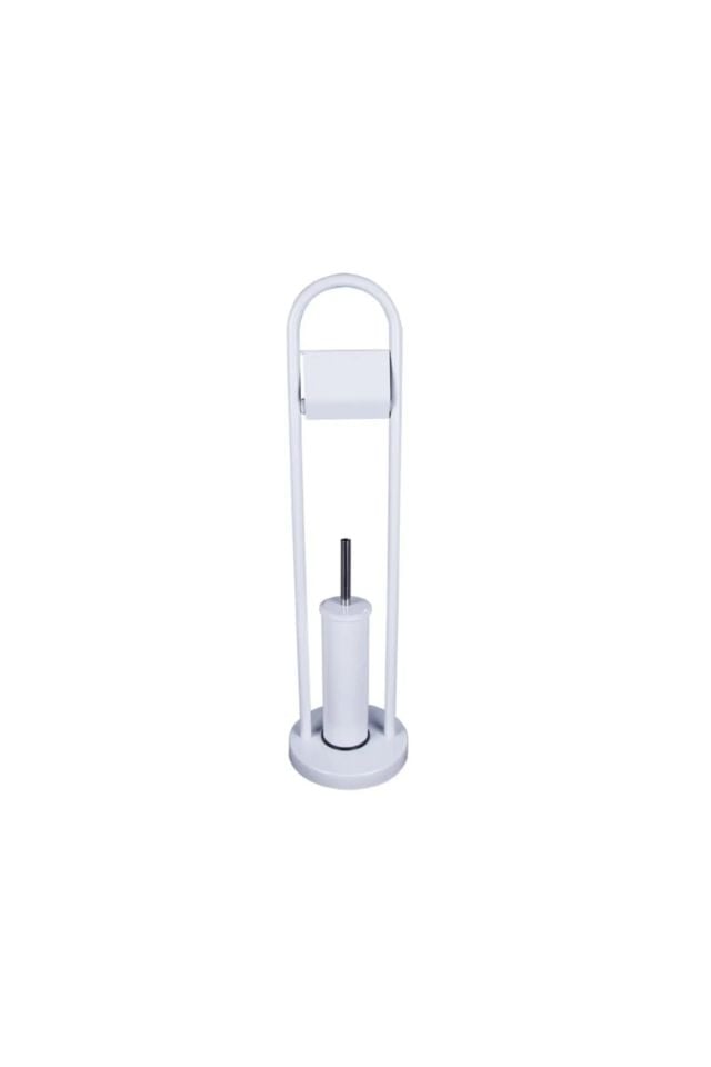 MAXI000415 - Maxiflow Ayaklı Wc Fırça & Wc Kağıtlık Seti Mat Beyaz