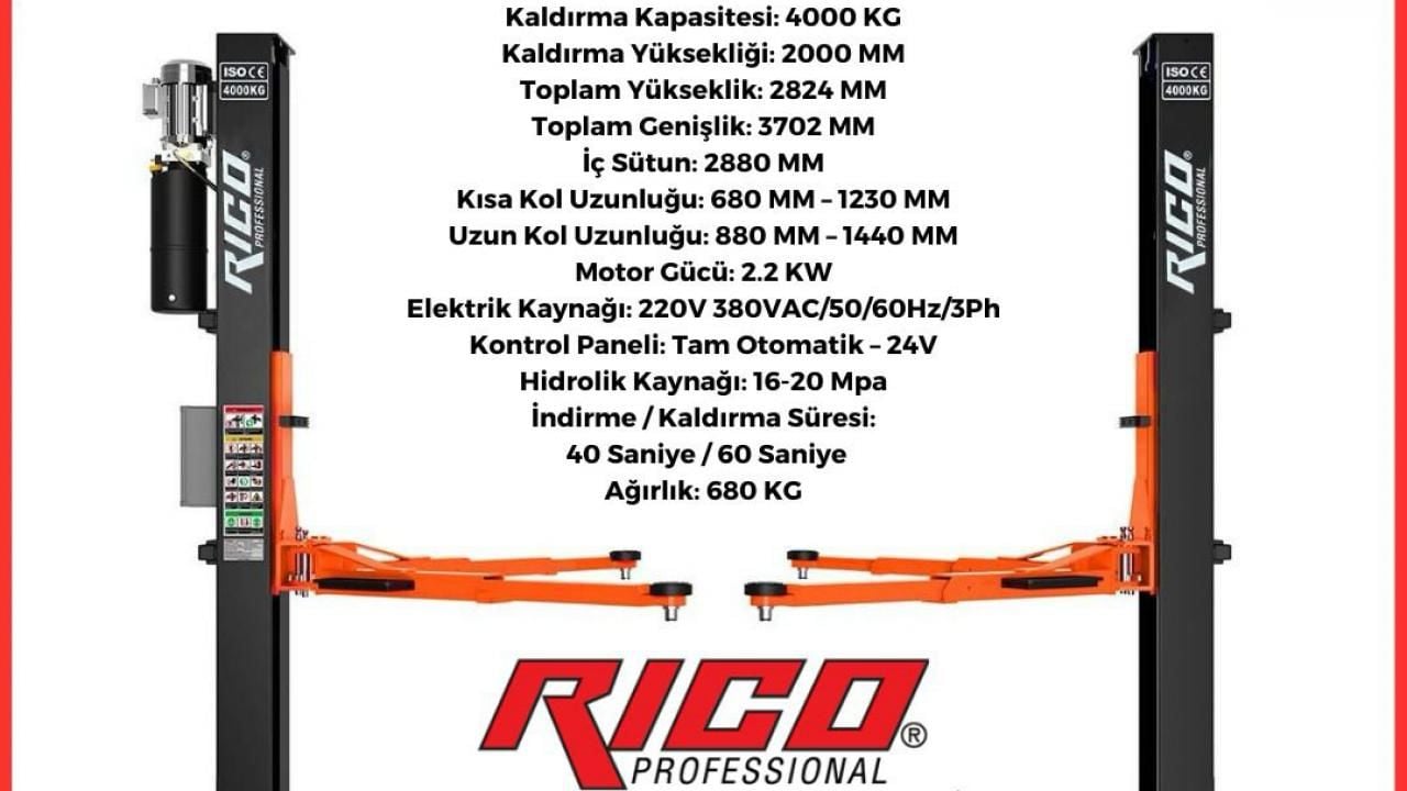 Rico 4 Ton Tam Otomatik Hidrolik Lift
