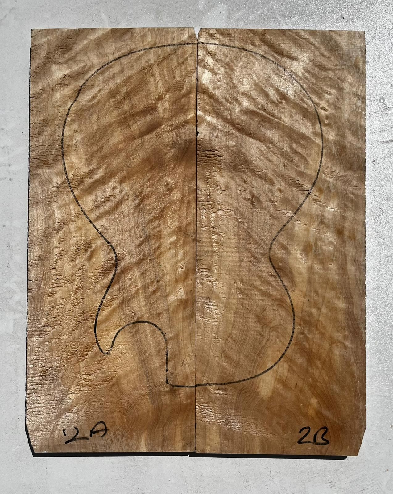 Big Leaf Maple Carved Top Luthier Guitar Figured Wood Bookmatched Set No:2