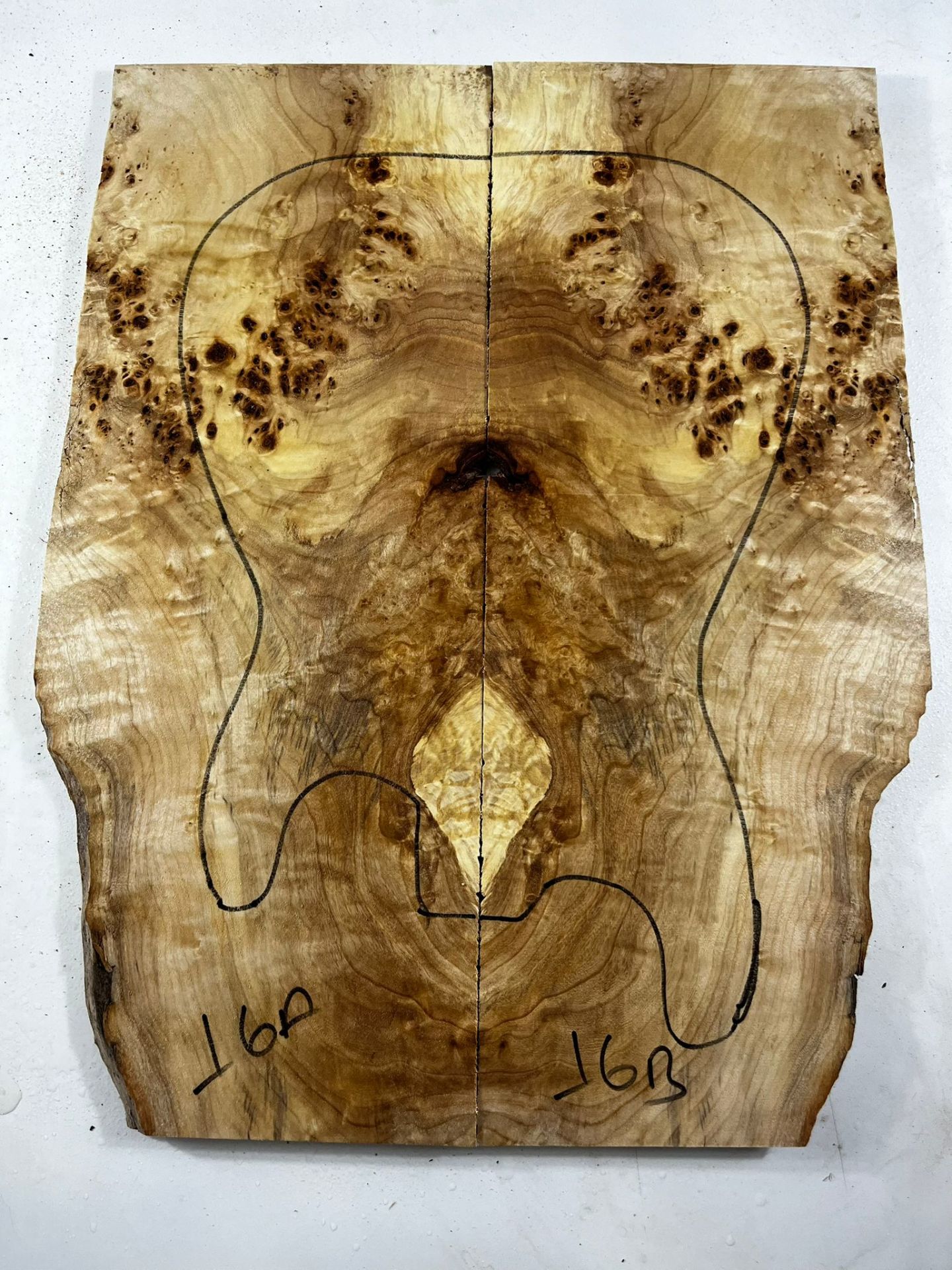 AA Grade Poplar Mappa Burl Bookmatched Guitar Drop Top Luthier Tonewood #16