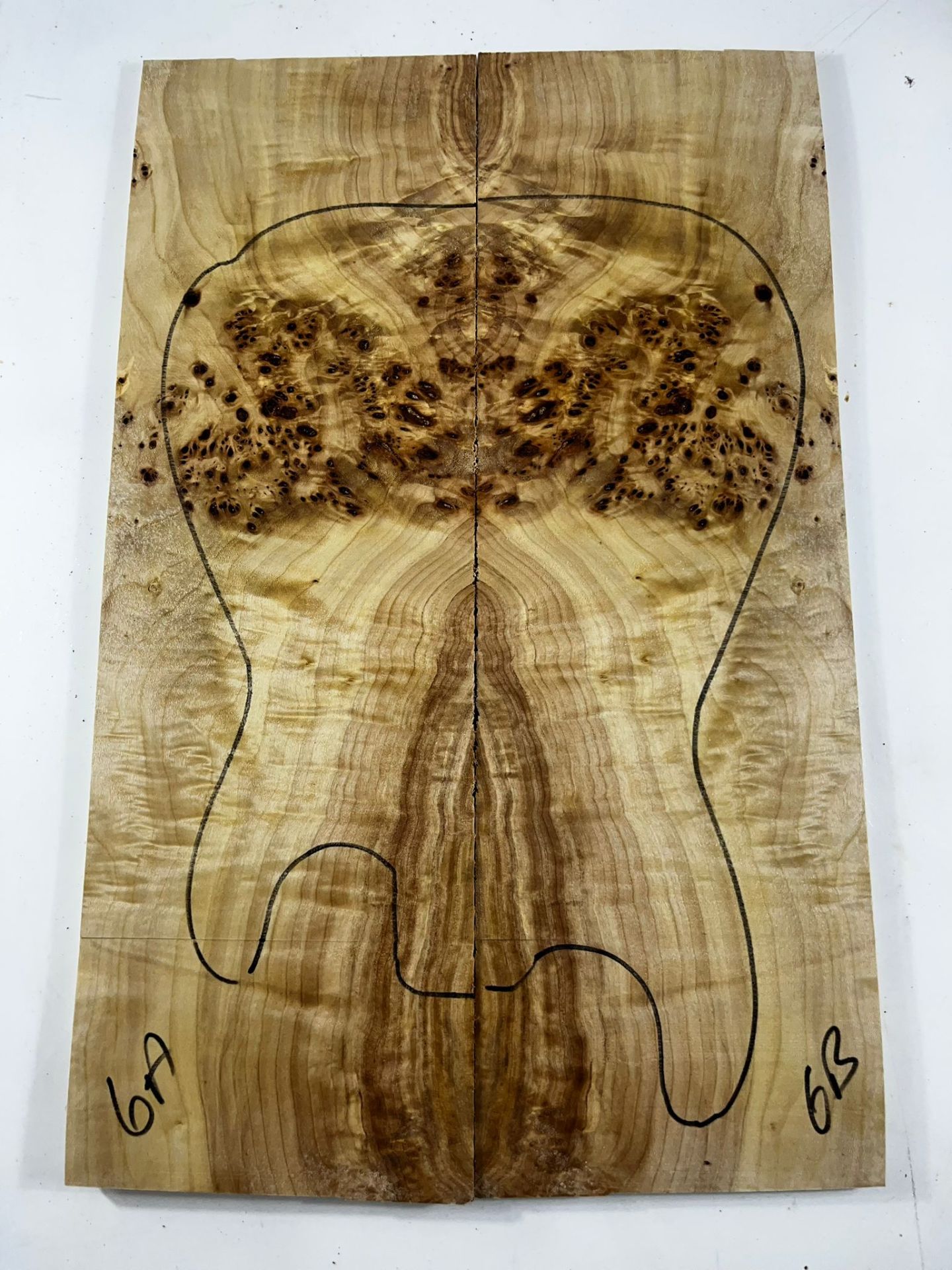 AAA Grade Poplar Mappa Burl Bookmatched Guitar Drop Top Luthier Tonewood #6