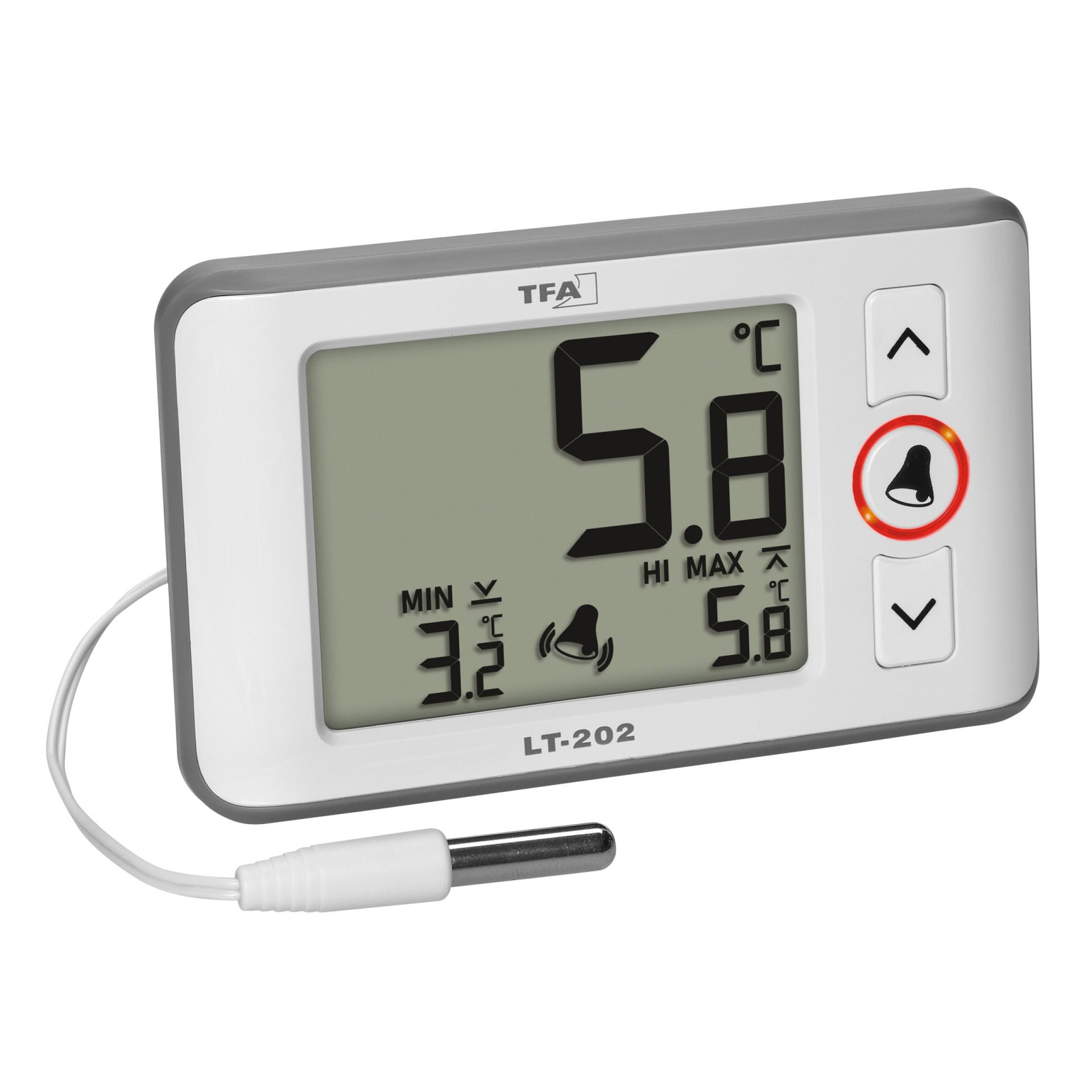 TFA LT 202 30.1052 Profesyonel Alarmlı Buzdolabı Dondurucu Laboratuvar Termometresi 2m Kablolu Prob (-40°C...+70°C)(Yeni Ürün)