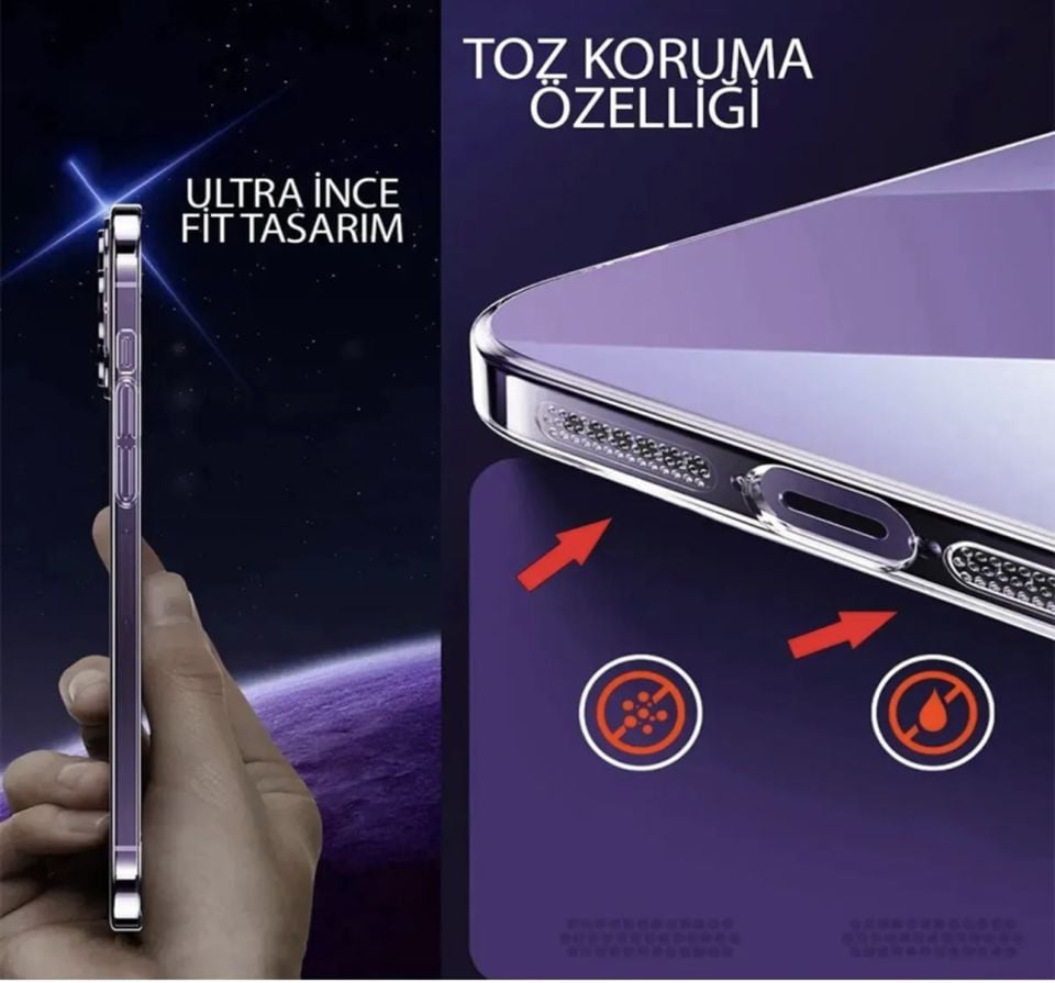 iPhone 15 Pro Kılıf Sararmaz Sert PC Ultra Ince Seffaf Kamera Koruma Çıkıntılı Hoparlör Toz Koruma