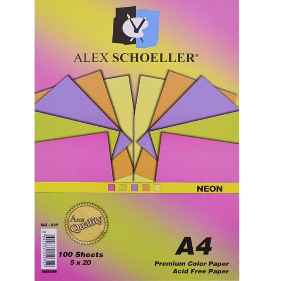 Alex A4 Renkli Fotokopi Kağıdı Karışık 100Lü Alx-837 (1 Paket)