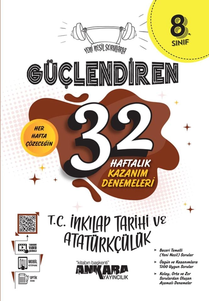 Ankara 8. Sınıf Güçlendiren 32 Haftalık T.C İnkılap Tarihi Ve Atatürkçülük Kazanım Denemeleri