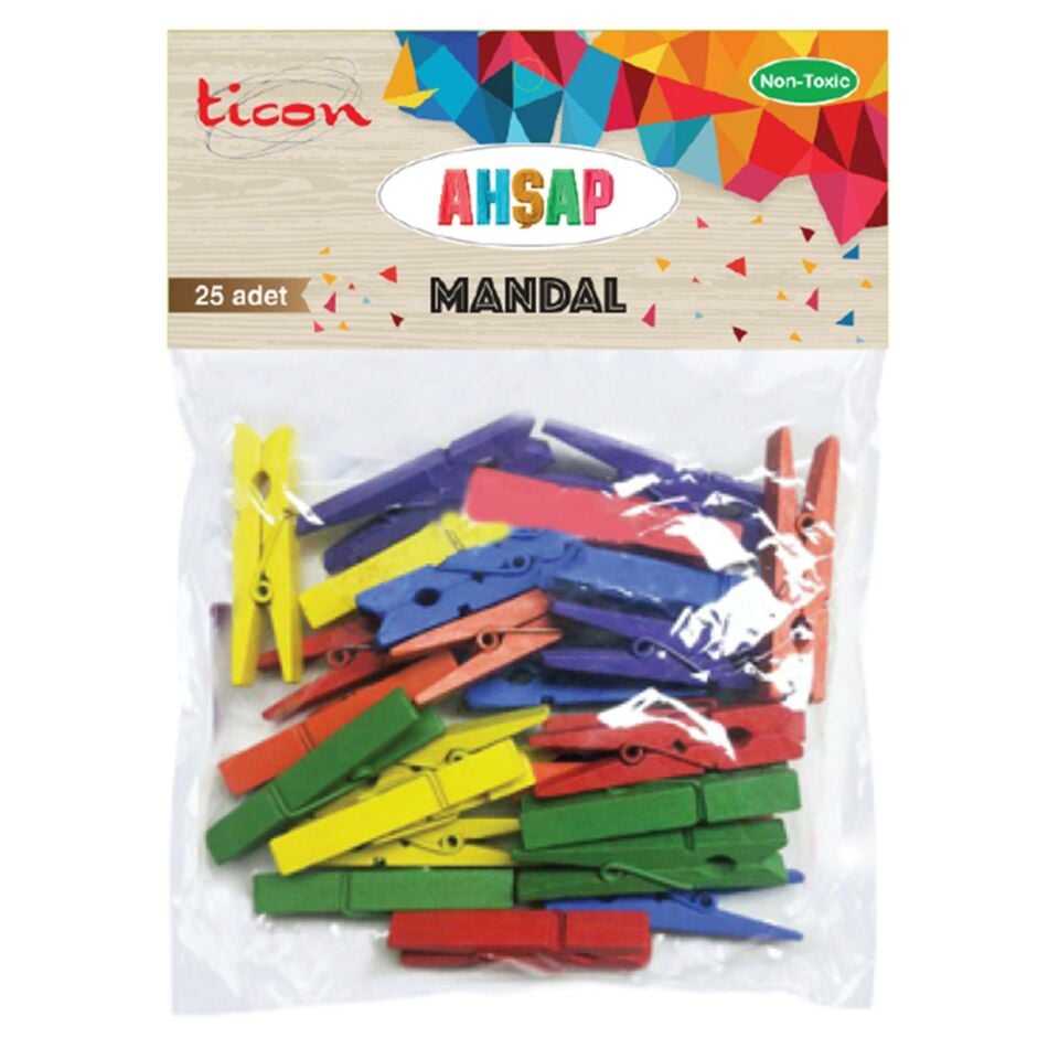 Ticon Ahşap Mandal Büyük Boy 25li Renki 328584 (1 adet)