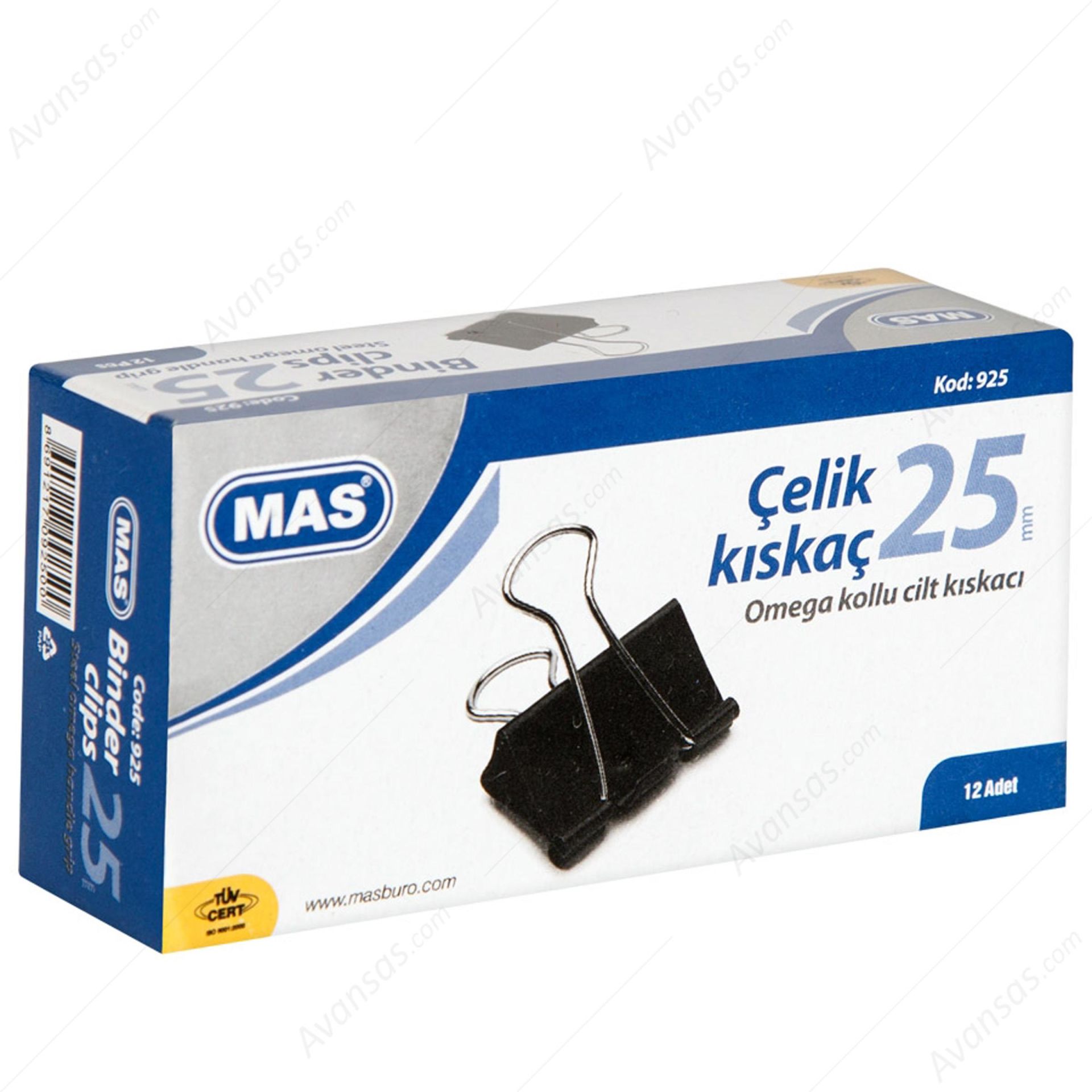 Mas Omega Çelik Kıskaç 25mm  Siyah 12li 925 (1 Paket)