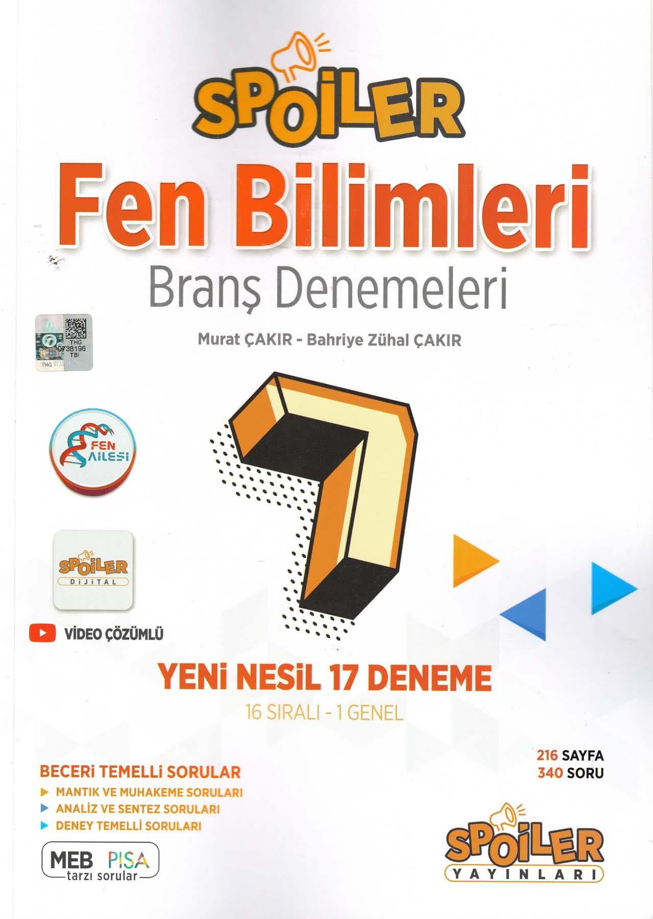 Spoiler 7.Sınıf Fen Bilimleri Branş Deneme