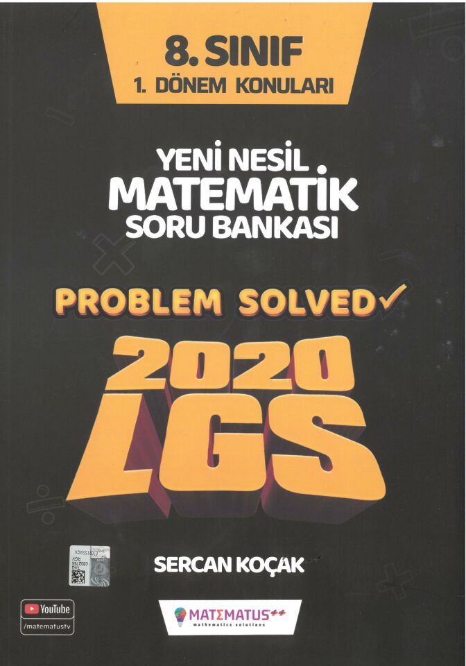 Matematus 8. Sınıf Problem Solved Matematik    1.Dönem  Lgs Soru Bankası - Serkan Koçak Evdekal