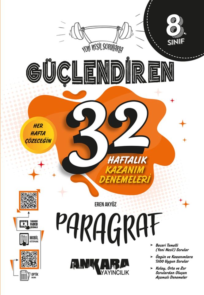 Ankara 8. Sınıf Güçlendiren 32 Haftalık Paragraf Kazanım Denemeleri