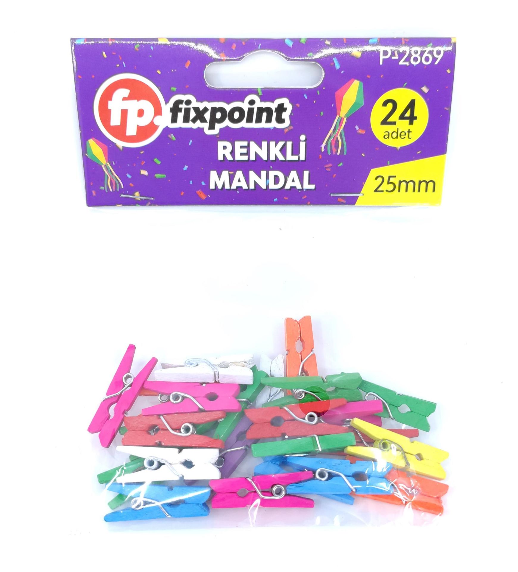 Fixpoint Renkli Küçük Ahşap Mandal 24Lü P-2869 (1 paket)