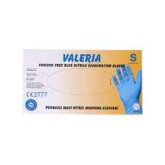 VALERİA Nitril Pudrasız Muayene Eldiveni 100'lü Mavi S