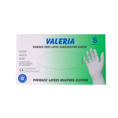 VALERİA Lateks Pudrasız Muayene Eldiveni 100'lü Beyaz S