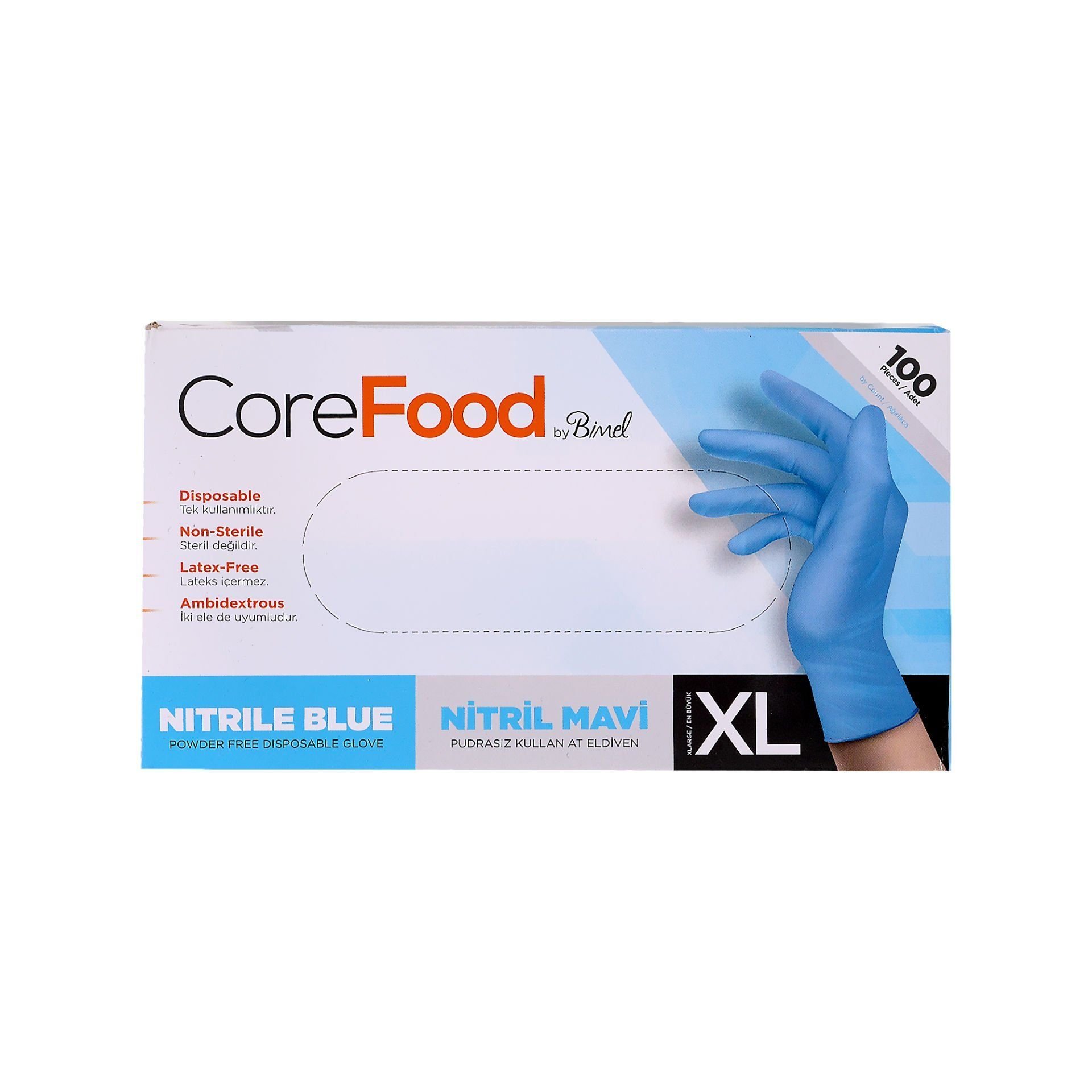 COREMED Nitril Pudrasız Muayene Eldiveni 100'lü Mavi XL 20 Paket