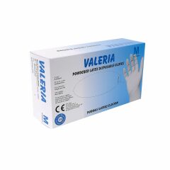 VALERİA Lateks Pudralı Muayene Eldiveni 100'lü Beyaz M 20 Paket
