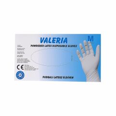 VALERİA Lateks Pudralı Muayene Eldiveni 100'lü Beyaz M 20 Paket
