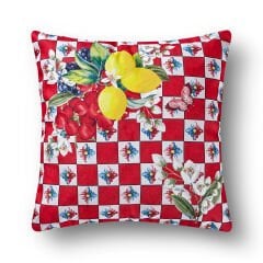Kırmızı Beyaz Polyester Dekoratif Yastık 43x43 cm