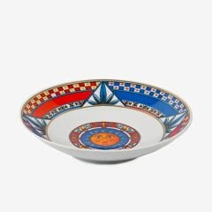 Kırmızı Mavi Porselen Çukur Tabak 21 cm