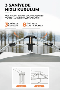 SHUFA Tam Otomatik Su Ve Rüzgar Geçirmez Gölgelikli Altıgen Aile Çadırı 280x240x155 Cm BEJ
