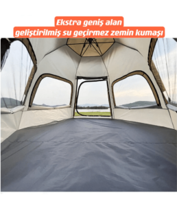 SHUFA Tam Otomatik Su Ve Rüzgar Geçirmez Gölgelikli Altıgen Aile Çadırı 280x240x155 Cm BEJ