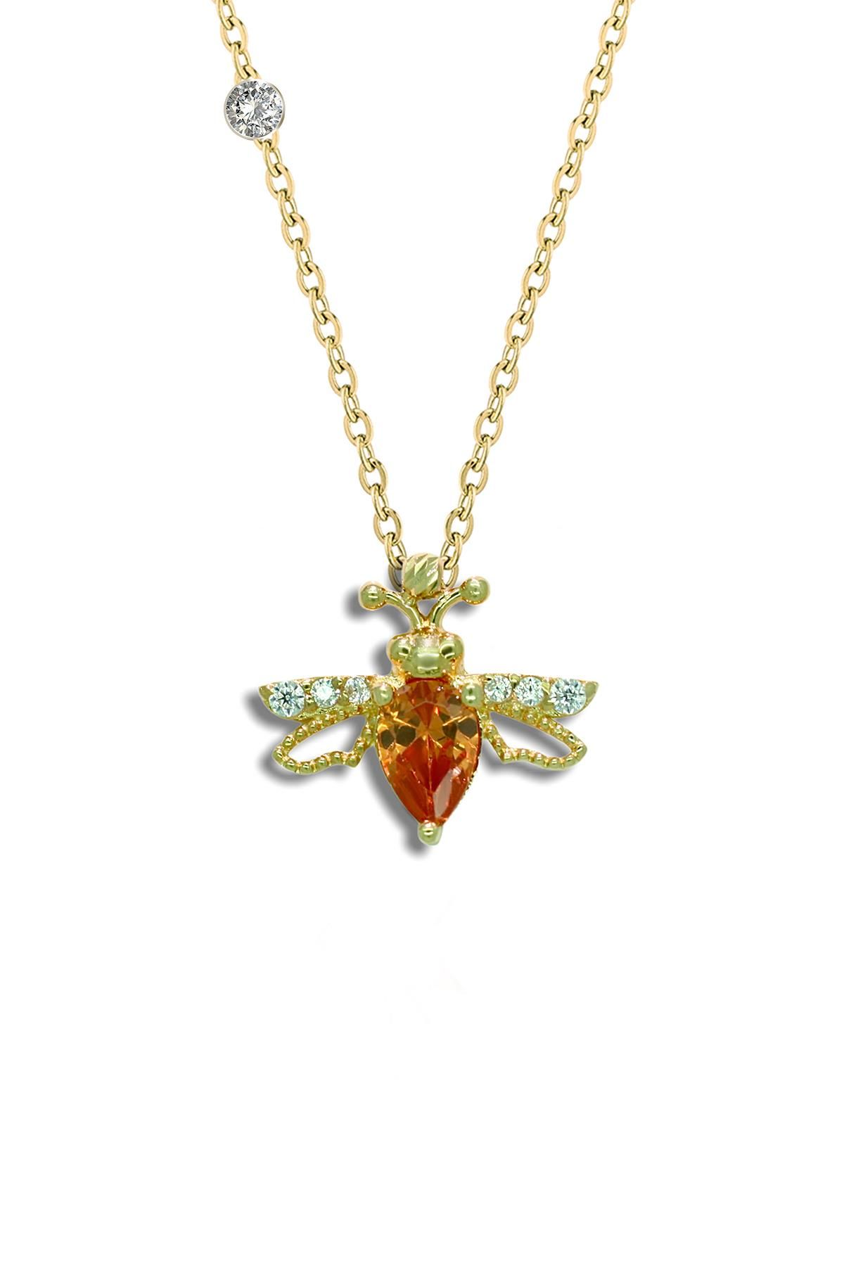 Pırlantalı 14 Ayar Arı Sari Topaz Rengi Kolye