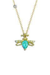 Pırlantalı 14 Ayar Arı Aquamarine Rengi Kolye