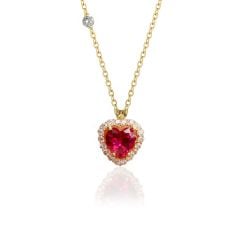 Kadın 14 Ayar Altın Pırlanta Tohumlu Cherry Topaz Rengi Kalp Kolye