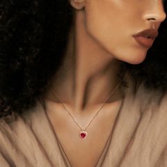 Kadın 14 Ayar Altın Pırlanta Tohumlu Cherry Topaz Rengi Kalp Kolye