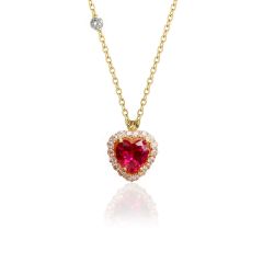 Kadın 14 Ayar Altın Pırlanta Tohumlu Cherry Topaz Rengi Kalp Kolye