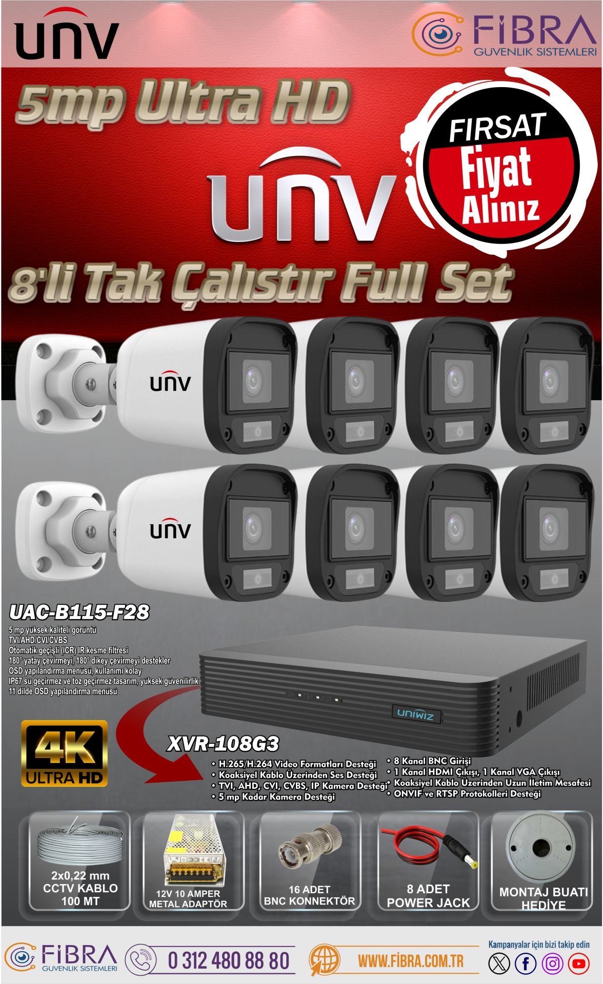 UNV 5MP 8'Lİ FULL TAK ÇALIŞTIR SET