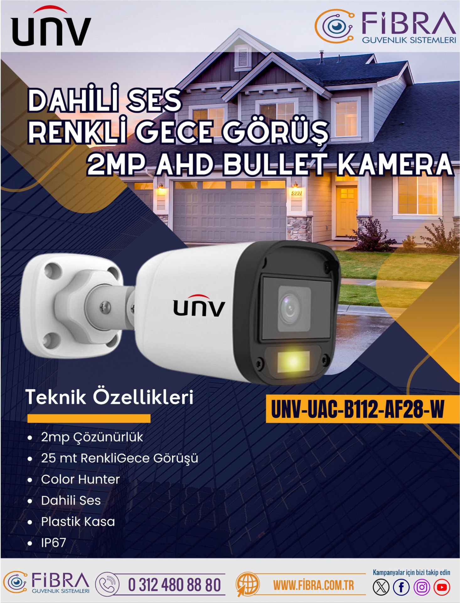 UNV UAC-B112-AF28-W 2MP SESLİ FULL COLOUR AHD KAMERA