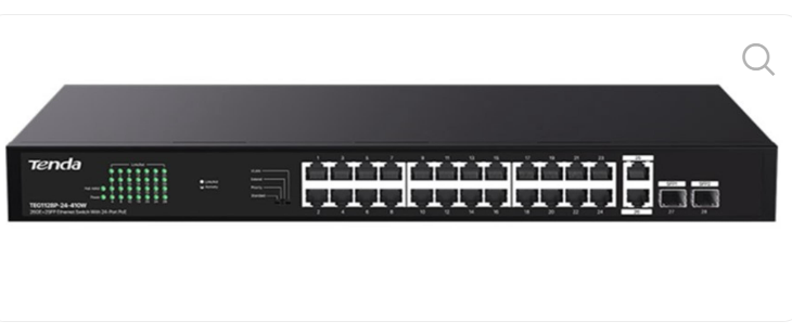 Tenda TEG1128P-24-410W 24 Port Poe+ 10/100/1000 2 Port SFP 2 Port Uplink Switch Çelik Kasa