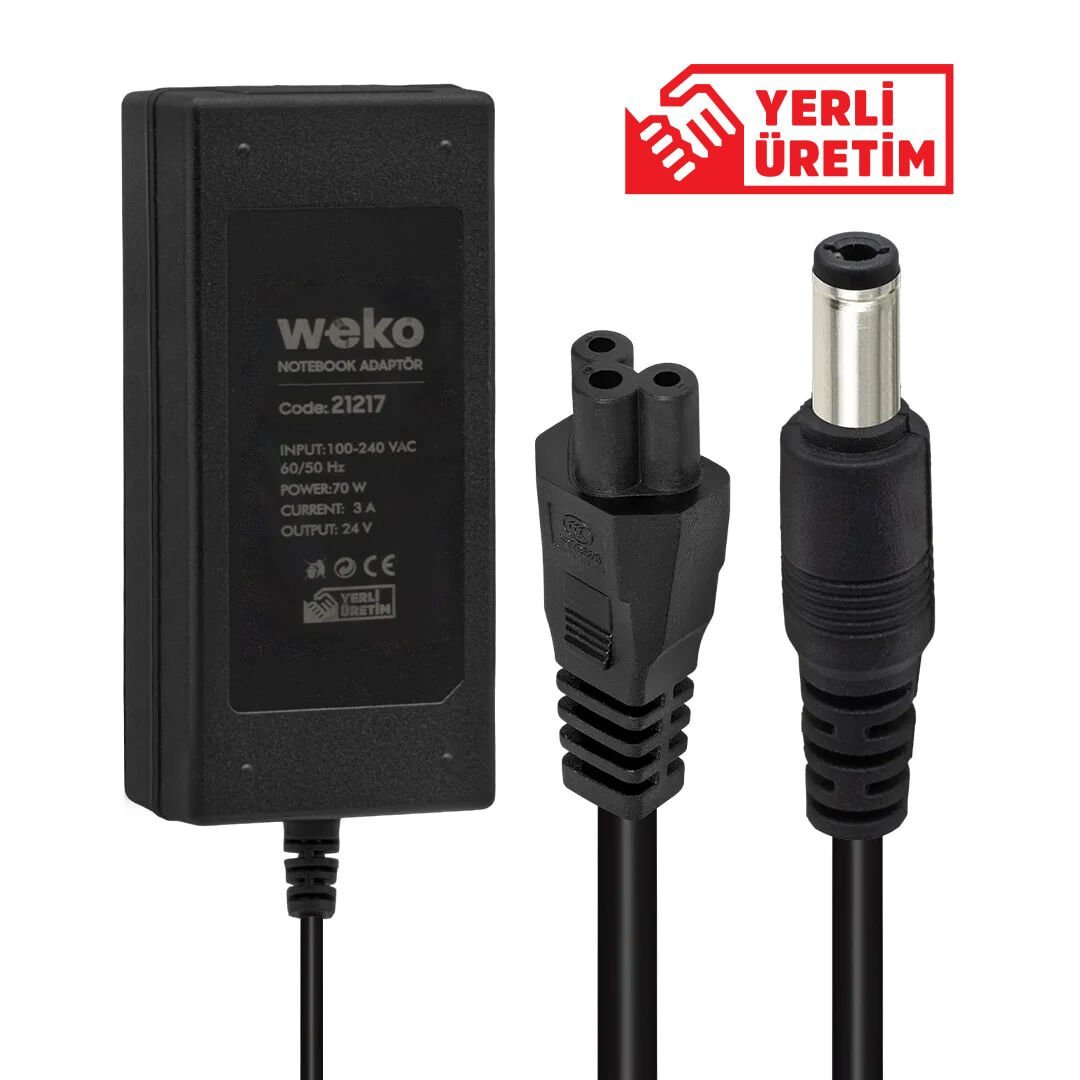 WEKO 24 VOLT - 3 AMPER - 70 WATT 5.5*2.5 UÇLU YERLİ ÜRETİM NOTEBOOK ADAPTÖR