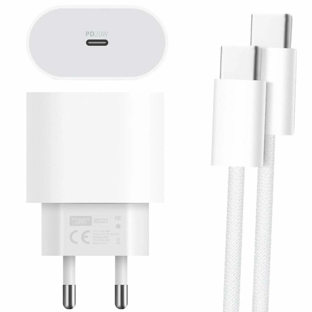 POWERWAY RXS27 20 WATT TYPE-C ŞARJ BAŞLIK ADAPTÖRÜ + KABLO SETİ (APPLE 15 PRO-PROMAX UYUMLU)