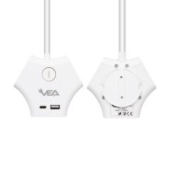 VEA VE-G903YC 3LÜ USB+ TYPE-C GİRİŞLİ ANAHTARLI 1.5 METRE GRUP PRİZ