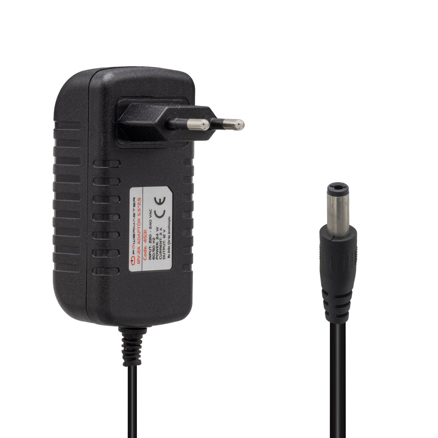 POWERMASTER PM-4531 12 VOLT - 2 AMPER 5.5*2.5 UÇLU PLASTİK KASA PRİZ TİPİ ADAPTÖR