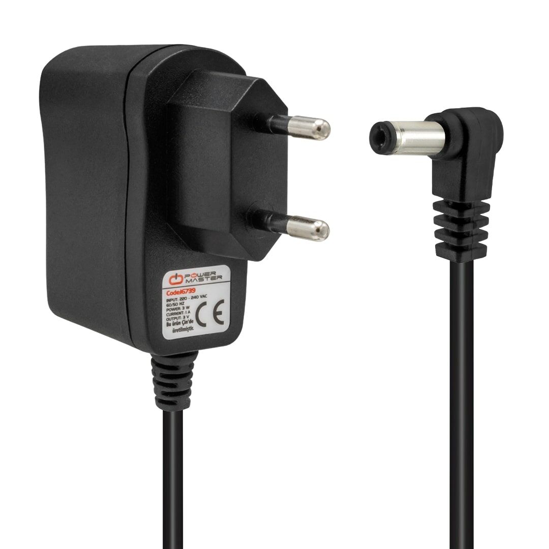 POWERMASTER PM-16739 ADJ3V1A  3 VOLT - 1 AMPER 5.5*2.5 MM UÇLU PLASTİK KASA PRİZ TİPİ ADAPTÖR