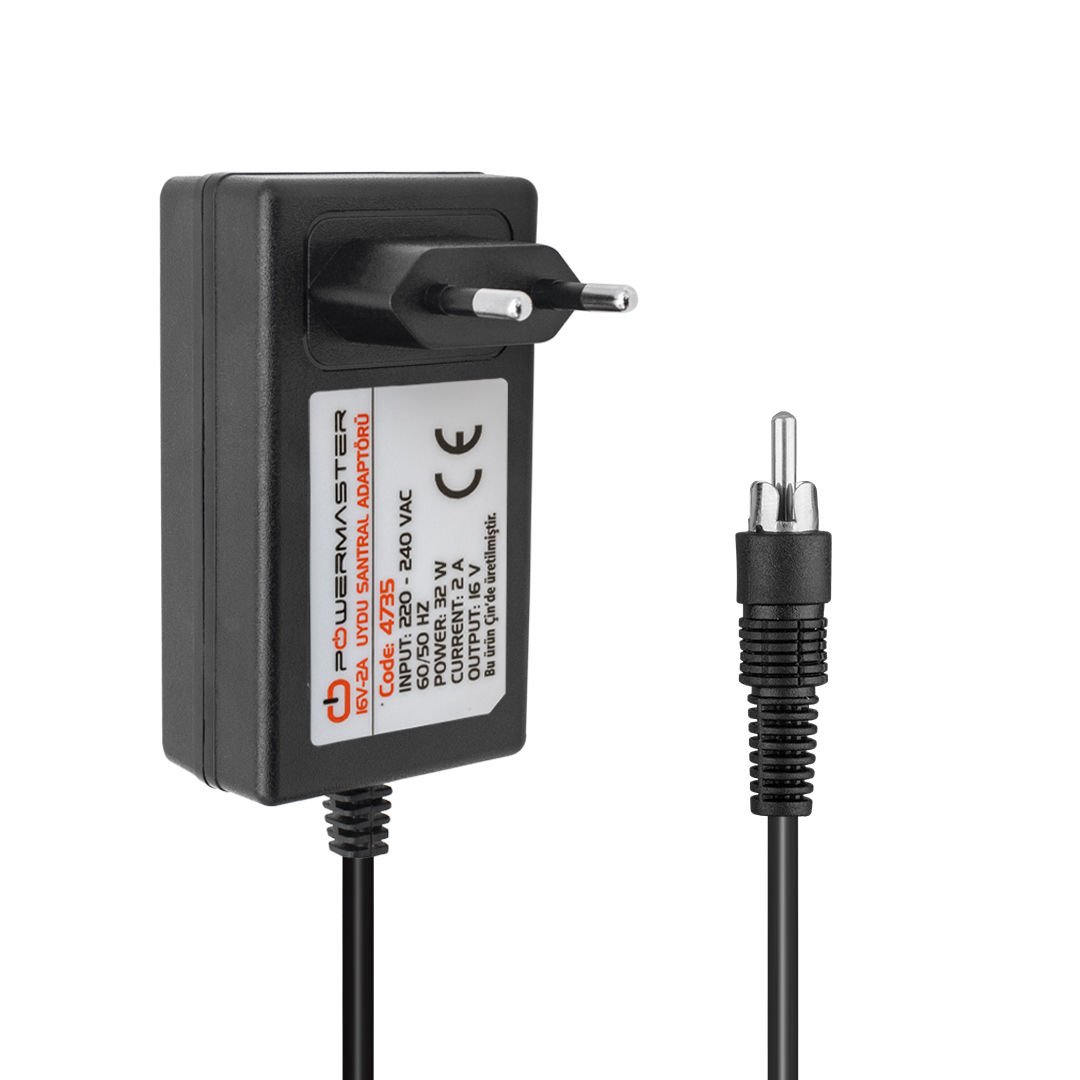 POWERMASTER PM-4735 16 VOLT - 2 AMPER PRİZ TİPİ TOS FİŞLİ RCA SANTRAL ADAPTÖRÜ