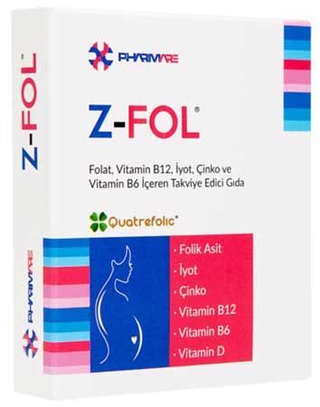 Z-FOL-Folat, Vitamin B12, İyot, Çinko ve Vitamin B6 İçeren Takviye Edici Gıda 60 Tablet