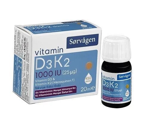 Sorvagen Vitamin D3K2 Damla (1000 IU) 20 ml