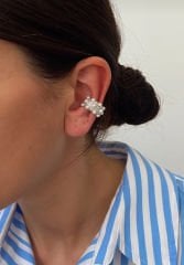 İncili gümüş earcuff küpe
