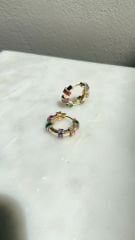 Renkli taşlı gold halka küpe
