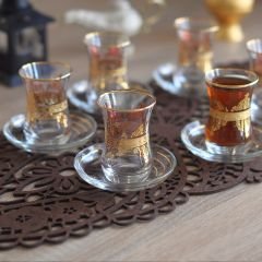DANTEL GÖBEK GRAVÜR ÇAY SETİ - ALTIN