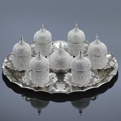 METAL TAŞLI OTANTİK KAHVE SETİ - GÜMÜŞ